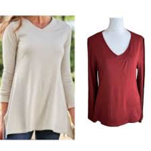 Soft Surroundings Double V Timely Tee Tunic Top Pima Cotton Ribbed Pullover Smal - Picture 2 of 11